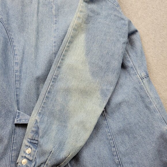 Vintage 80s FADS Womens Size 8 Petite Denim Dress Button Up Lace Pleated Modest - Picture 14 of 16